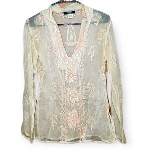 Tokyo Denim Y2K Sheer Blouse with Sequins and Embroidery sz M